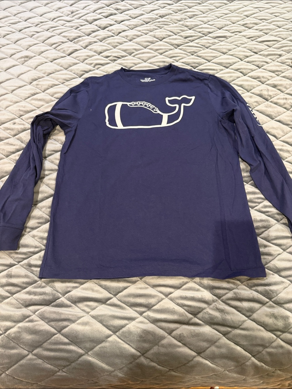 Boys SZ L Vineyard Vines Navy Long-Sleeve Whale Football Graphic Tee